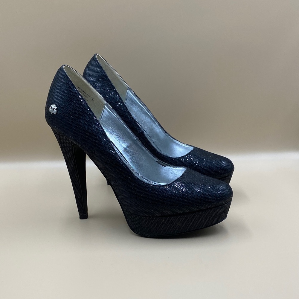 Dereon Black Glitter Platform Stiletto Pumps